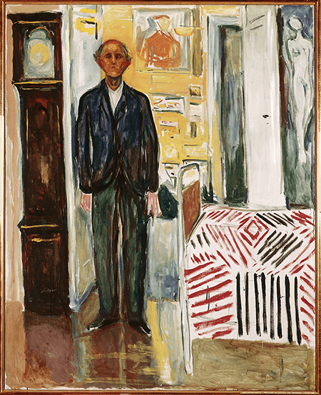 Edward Munch, Self-portrait between the clock and the bed, 1940-43, Munch Museum, Oslo